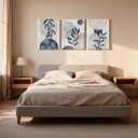 HCJWCXD 3Pcs Boho Wall Art Navy Blue Botanical Framed Canvas Prints 16x24In | Minimalist Botanical Blue Geometric Designs Printed on Quality Canvas for Living Room Bedroom Office and Modern Home Decor