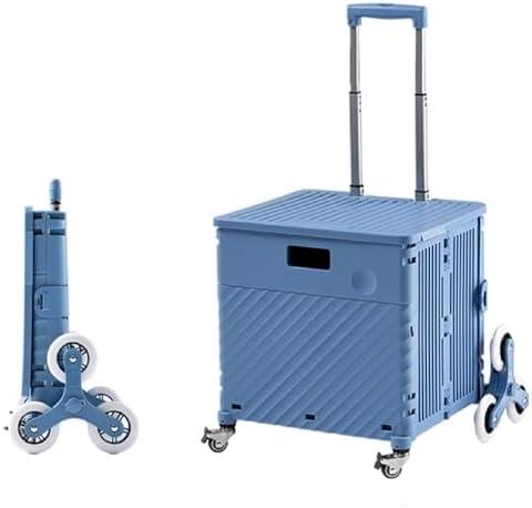 Collapsible Wagon Cart with Wheels Foldable Folding Wagons Carts Silent Universal Wheels,Heavy Duty Grocery Cart with Telescopic Handle and 360 Rotate Wheels Foldable Shopping Trolley with (65L, Blue)
