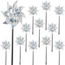 winemana 12 Pcs Reflective Pinwheels Outdoor, Wind Spinners for Yard & Garden, Sparkly Bird Repellent Windmill Scare Birds Away, Deterrent Devices for Outside Patio Lawn Spring Decor (Silver)