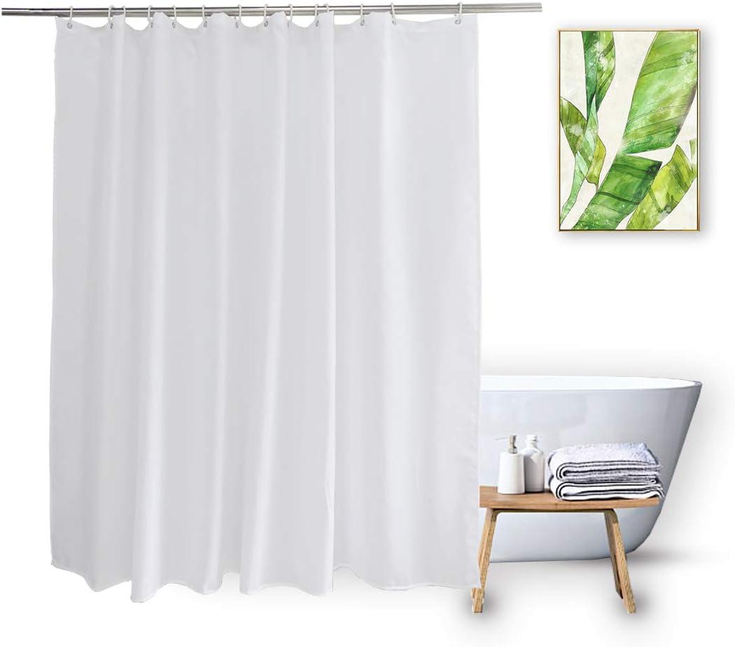Short Shower Curtain Liner 60 Inch Long, Water Resistant Fabric Bathroom Curtain Liners, Solid White, Hotel Quality, Machine Washable, 72 X 60 Inch