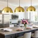 Large Brushed Gold Pendant Light, 16"Gold and White Farmhouse Ceiling Light