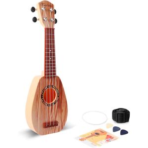 YOLOPARK 17" Kids Toy Guitar for Girls Boys, Mini Toddler Ukulele Guitar with 4 Strings Keep Tones Can Play for 3, 4, 5, 6 7 Year Old Kids Musical Instruments Educational Toys for Beginner (Wood)