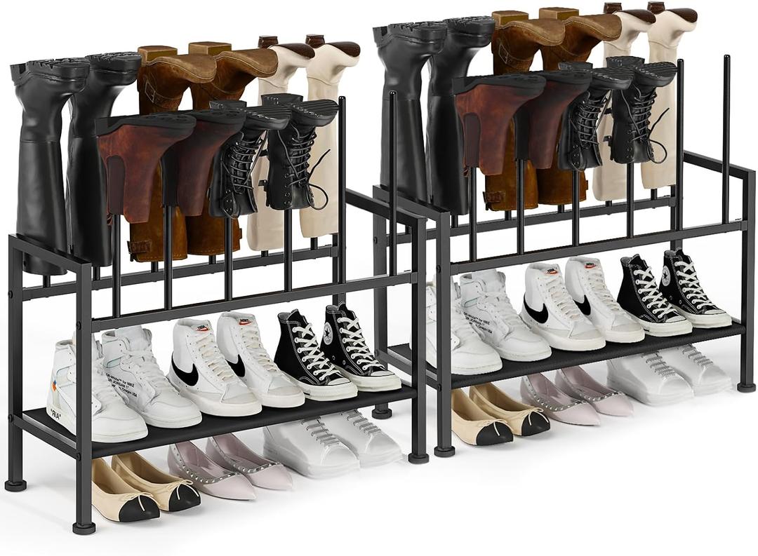 DIMJ Free Standing Shoe Racks - 3-Tier Boot Rack, Black Metal Boot Storage Organizer Tall Boots Organizer for Closet, Shoe Rack for Boots, Sneakers,Fit for 12 Pairs Boots, 2-Pack, Black