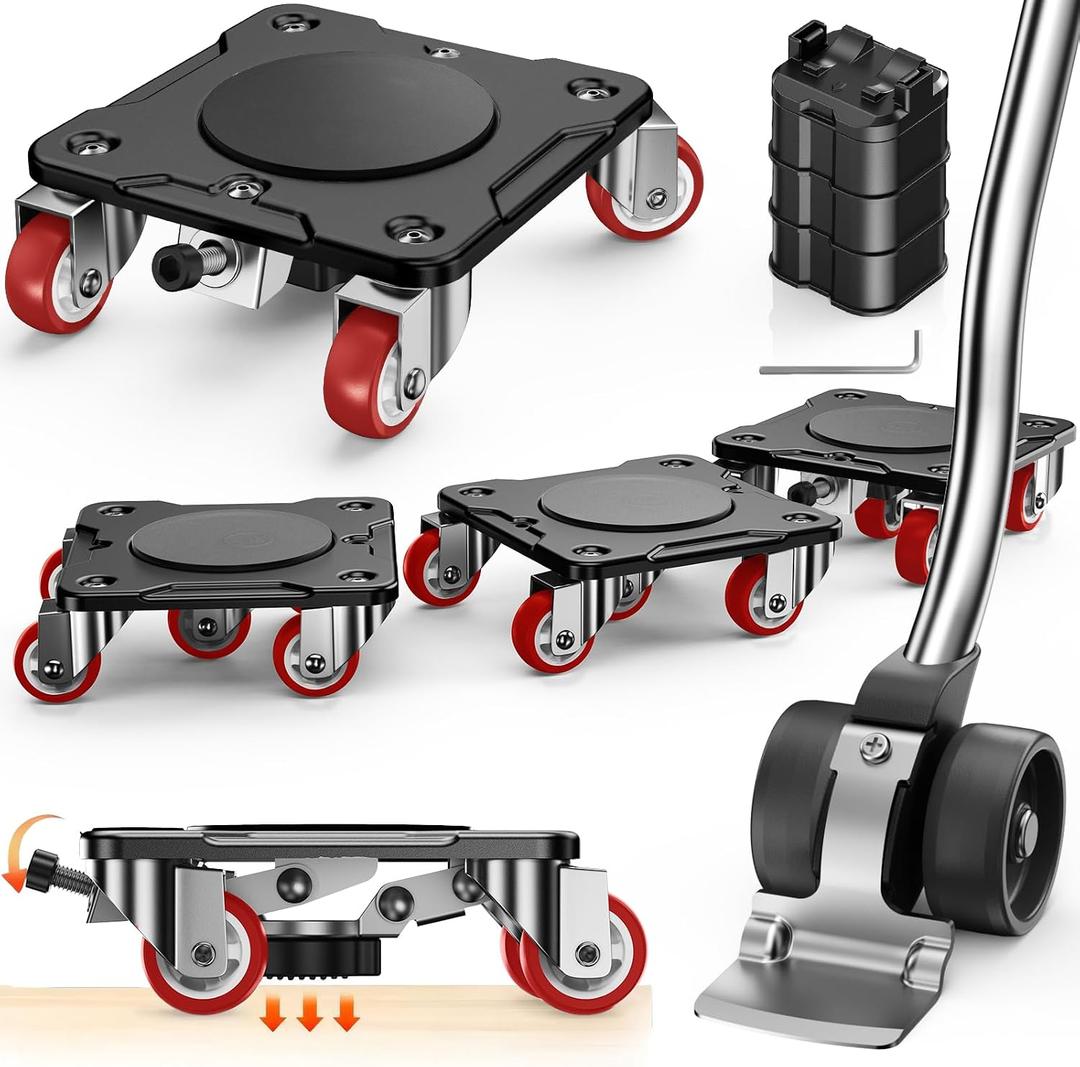 Heavy Duty Furniture Movers with 5 Wheels & Parking Function Carbon Steel Panel Furniture Dolly Set with Lifter, 360 Rotating Casters for Easy Moving, Max Load 2200 LBS