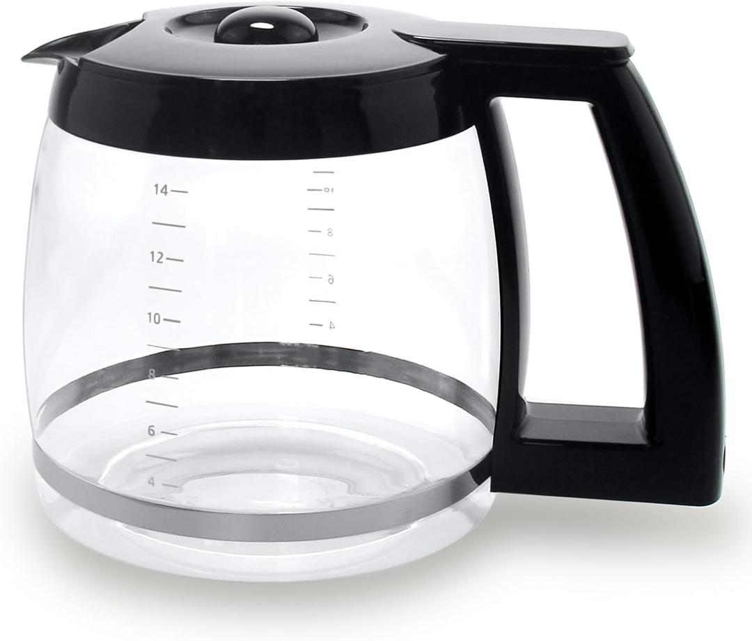 14-Cup Glass Replacement Coffee Carafe Compatible with Cuisinart Coffee Maker Models DCC-2200, DCC-2600, DCC-2800, DCC-3200, and DCC-3200P1, Coffee Pot Decanter Pitcher, Black Handle (EXP 07/07/26)