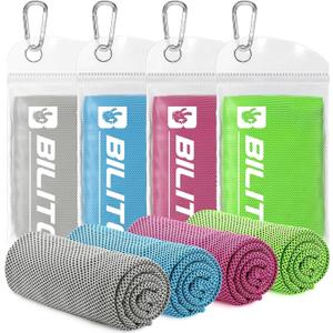 2 x BILITOK Superfiber Ice Towel Neck, Soft Breathable Cold Towel Cooling, Yoga, Sports, Golf, Gym, Camping, Running, Fitness, Exercise and More Activities, 4 Packs (Blue/Green/Rose red/Gray)