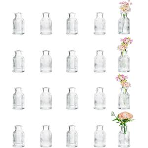 Small Glass Bud Vases for Centerpieces: Hewory 20 pcs Bulk Mini Ribbed Vase for Wedding Decor - Cute Tiny Flower Vases for Baby Bridal Shower Party