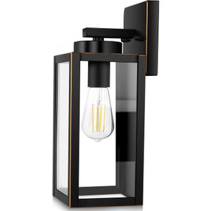 BesLowe Outdoor Wall Light Fixtures, Exterior Waterproof Wall Lanterns, Porch Sconces Wall Mounted Lighting with Glass Shades, Modern Wall Lamps for Garage Front Door Entryway, Black with Gold Trim (12.8" (1-Pack))