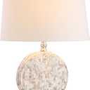 JONATHAN Y 24" Dennis Cream Mother-of-Pearl Seashell Table Lamp, Coastal Traditional Bedside Lamp for Living Room Bedroom, White Linen Drum Shade, LED Bulb Included JYL1050A