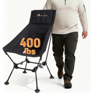 MOON LENCE Oversized High Back Camping Chair for Adults, Height Adjustable Folding Camp Chair | 400 lbs Capacity & 5.4 lbs Weight, Hidden Pillow Pocket Wide Seat for Camping Fishing Overlanding, Black