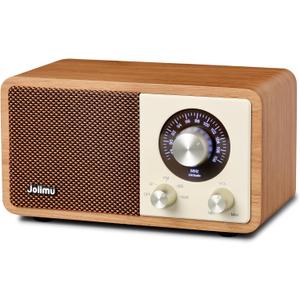 Vintage FM Radio Bluetooth Speaker with Rechargeable Battery, Small Desk HD Radio for Home Office Kitchen Decor (Walnut)