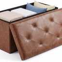 OLIXIS 30 Inch Folding Storage Ottoman Bench, Brown Ottoman with Storage | End of Bed Storage Bench with Foam Padded Seat, Synthetic Leather Storage Chest for Bedroom, Living Room, Loads 660 LB, Brown