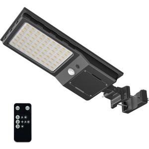 Outdoor Solar LED Street Lights, 6500K Solar Outside Dusk to Dawn, IP65 Waterproof Street Lights Solar Powered with Motion Sensor and Remote Control for Wall Porch Barn Patio Garage L-1Pack