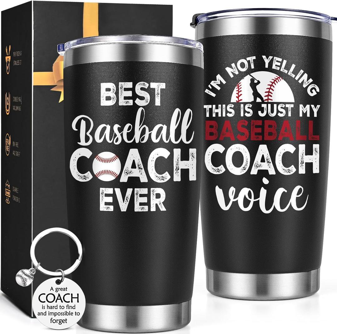 Lifecapido Baseball Coach Gifts, 20oz Insulated Tumbler with Key Chain, Thank You Gift Birthday Gift Baseball Coach Appreciation Gifts for Men, Black