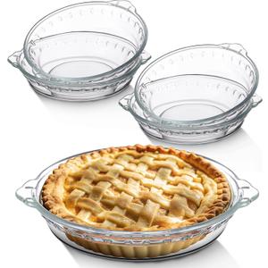Uiifan 4 Pack 6 Inches Mini Glass Pie Pan for Baking 11.6 oz Clear Pie Plate with Handles Round Glass Dish for Baking and Serving, Snacks, Salads, Desserts