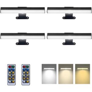 4pcs Battery Operated Picture Light with 3 Lighting Color,Painting Light for Wall with Remote,Led for Art Indoor Brightness Dimmable, Timer-Off Display Accent Light for Frame Gallery (4PACK, Black)