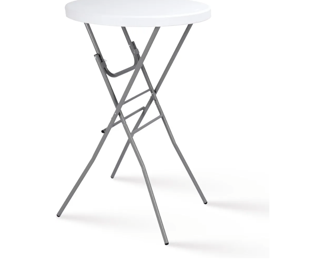 28in Cocktail Table White High Top Folding, Round Portable Bar Height Folding Table with Removable Legs, Indoor Outdoor Banquet for Parties, Commercial, Speech, School
