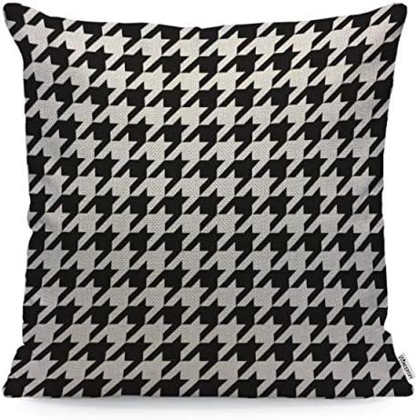WONDERTIFY Throw Pillow Cover Case Black and White Houndstooth - Soft Linen Pillow Case for Decorative Bedroom/Livingroom/Sofa/Farm House - Cushion Covers Couch Pillow 18x18 Inch 45x45 cm