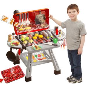 Barbecue Grill Toy Set, Kids BBQ Grill Playset with Smoke Sound Light Simulation Camping Cooking Interactive Toys Christmas Birthday Gift for Toddlers Girls Boys 2-6