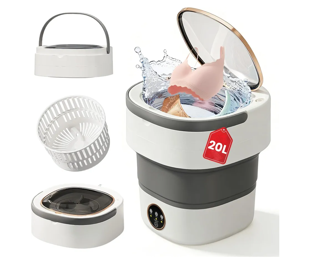 Portable Washing Machine - 20L Mini Foldable Washer with Spin Basket, 3 Cleaning Modes & Deep Cleaning for Small Clothes, Collapsible Laundry for Apartment, Home, Hotel and Travel (Gray)