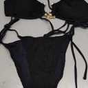 ZAFUL Women's Bikini Sets Ribbed Metal O Ring Criss Cross Two Piece Swimsuit Cheeky High Cut Side Tie Thong Bathing Suit M