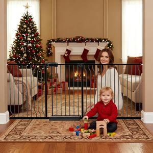 Extra Wide Baby Gates for Doorways 71.65"-85.82" Extra Wide Baby Gate Dog gate Pressure Mounted No Drilling with Walk-Through, Auto-Close & Dual-Direction Swing for Large Wide Opening Black