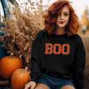MYHALF Halloween Sweatshirt for Women Boo Embroidered Sweaters Cute Spooky Season Shirt Long Sleeve Fall Winter Pullover Tops (Small, Black)