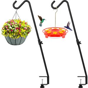 FEED GARDEN 2 Pack 29 Inch Adjustable Deck Hook,Solid Steel Deck Hangers for Bird Feeders,Lanterns, Flower Basket and Suet Baskets with Clamp,Black