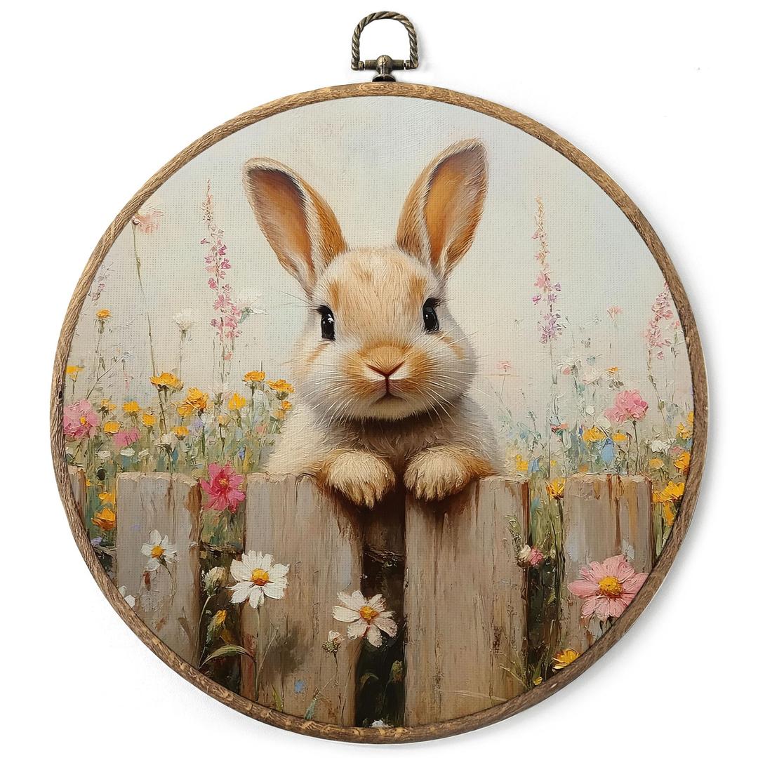 GMCDFHRQ Vintage Easter Bunny Oval Wall Decor, 8.3" x 11.6" Nature Rabbit with Butterfly on Nose Wall Art, Framed Sepia Tone Botanical Print (007)