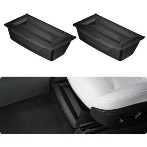 BASENOR 2PCS 2026 Tesla Model Y Juniper Under Seat Storage Box, Hidden Organizer Tray [No-Slip] with Dust Lid, Underseat Storage for 2025 2026 Model Y Juniper