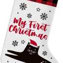 Cat Christmas Stocking Gifts, Burgundy Buffalo Christmas Stocking Christmas Xmas Decor Holiday Decoration for Home Party Cat Mom Dad Gifts, My First Christmas
