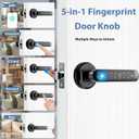 Fingerprint Door Lock Biometric Door Knob with Keypad Keyless Entry, 5-in-1 Door Locks for Bedrooms(Fingerprint/App/Code/Key/IC Card), Home Hotel Office Apartment Black