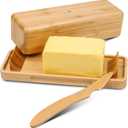 Bamboo Butter Dish with Lid for Countertop Butter Container for Fridge Magnetic Butter Holder with Knife for East and West Coast Butter By beardo decor