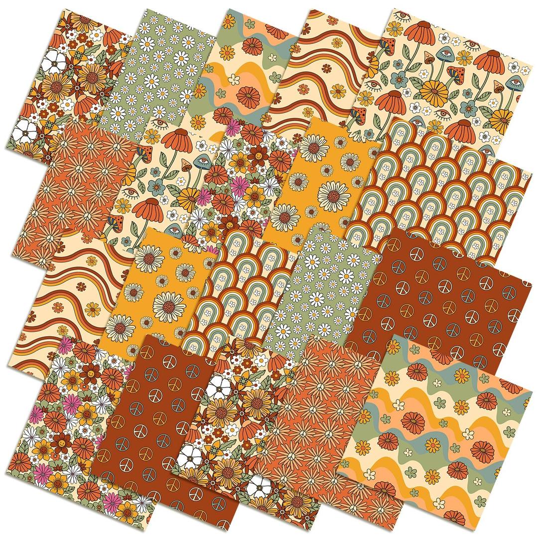 Hahafelt 10 Pcs Fall Retro Boho Quilting Fabric Bundles 20 x 20 Inch