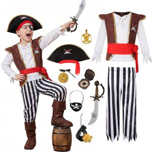 Kids Pirate Costume for Boys with Pirate Accessories Set Halloween Party Dress Up