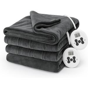 Sunbeam Electric Royal Luxe Microplush Heated Blanket 12 Heat Settings, 12-Hour Selectable Auto Shut-Off, Fast Heating, Warm and Cozy, Jet Grey Color, Queen, 90" x 84"