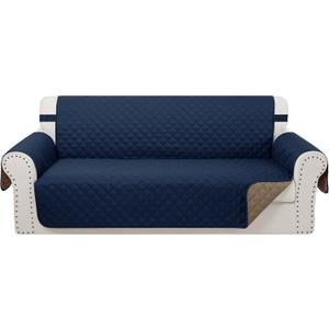Luxshare Home Reversible Oversized Sofa Covers Couch Cover Furniture Protector for Dogs Elastic Straps Water Resistant (XL Sofa, Navy/Camel)