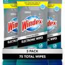 Windex Electronic Cleaning Wipes, Pre-Moistened Screen Wipes for TVs, Phones, and Other Electronics, Resealable for a Freshness Lock, 25 Count (Pack of 3)