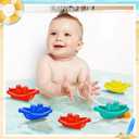 Woanger 60 Pcs Little Boat Bath Toys Stackable Floating Plastic Toys for Baby and Toddler Summer Pool and Bathtub Party, Vibrant, 4 Colors (Colorful)