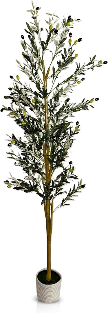 6FT Tall Faux Olive Tree with Dew-Like Leaves  Indoor Decorative Artificial Plant with Silk Green Foliage