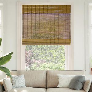 CHICOLOGY Bamboo Roman Shade, Cordless Light Filtering Woven Wood Window Treatment for Living Room, Dining Room, Kitchen & Office, Natural Bamboo Blinds for Boho Coastal Decor, Fox, 35"W x 64"H