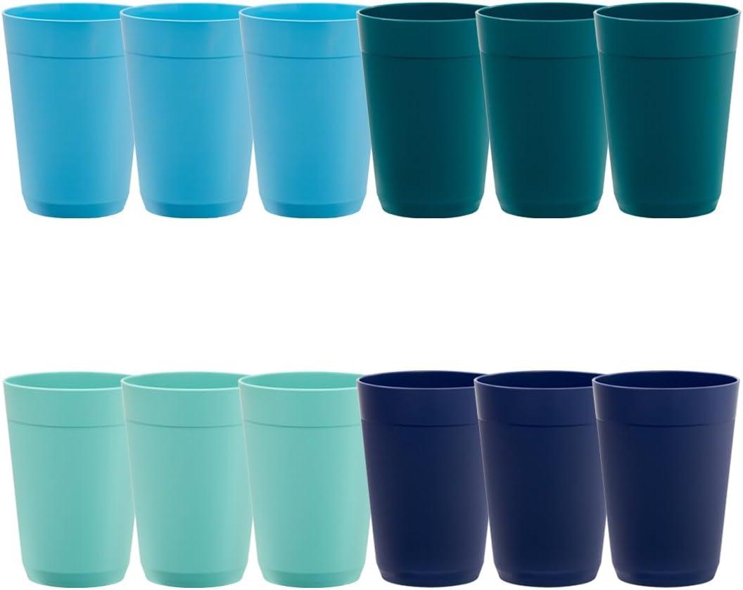 US Acrylic Newport 10 ounce Unbreakable Plastic Stackable Juice Tumblers in Coastal Colors | Set of 12 Drinking Cups | Reusable, BPA-free, Made in the USA, Top-rack Dishwasher and Microwave Safe