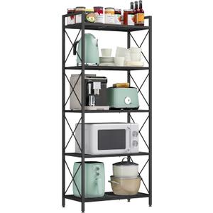 SONGMICS 5-Tier Metal Storage Rack, Shelving Unit with X Side Frames, Dense Mesh, 12.6 x 23.6 x 57.3 Inches, for Entryway, Kitchen, Living Room, Bathroom, Industrial Style, Ink Black UBSC165B01