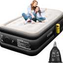 Twin Air Mattress with Built-in Rechargeable Pump Quick Set up Inflatable Mattress under 3 Mins for Camping & Portable Travel Blow up Bed Leak-free Luxury 18" Flocked Air Bed with Raised Pillow, Black