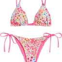 ZAFUL Women's Triangle Bikini Floral String Bikini Set Two Piece Swimsuit Bathing Suits (2-Coral ,Pink, Small)