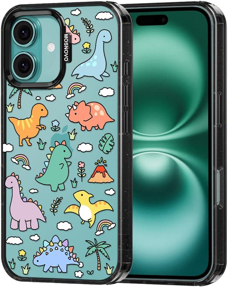 MOSNOVO Case for iPhone 16 Plus, [10ft 4X Military-Grade Drop Protection] Durable & Shockproof Phone Case Cover Design for iPhone 16 Plus - Dinosaur Land - Clear Black