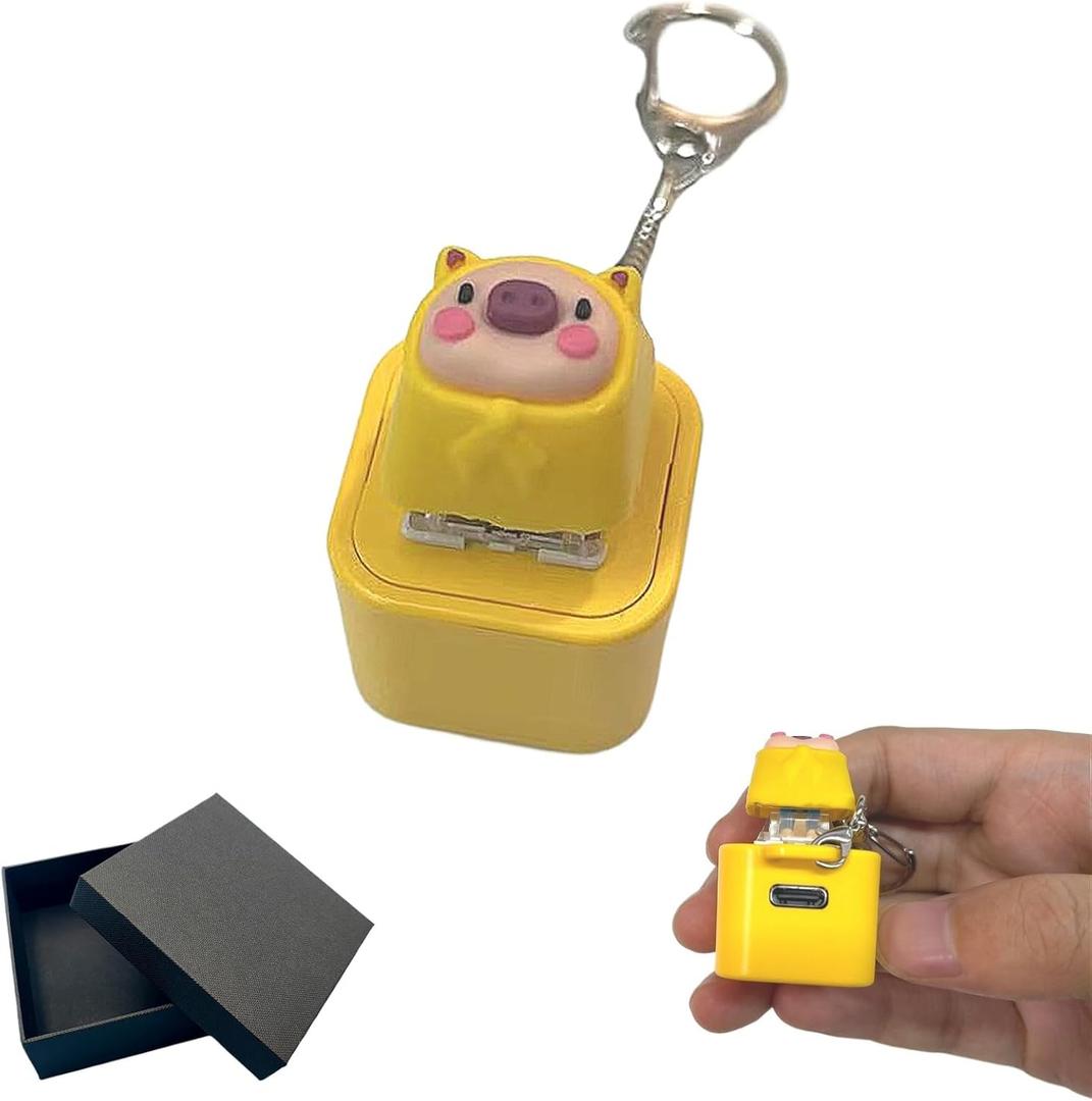 Oink Pig Keychain -USB-C Rechargeable Keyboard Fidget Fidget Toy with Colorful Lights, Stress Relief & Anxiety Buster for Adults (Oink Pig)