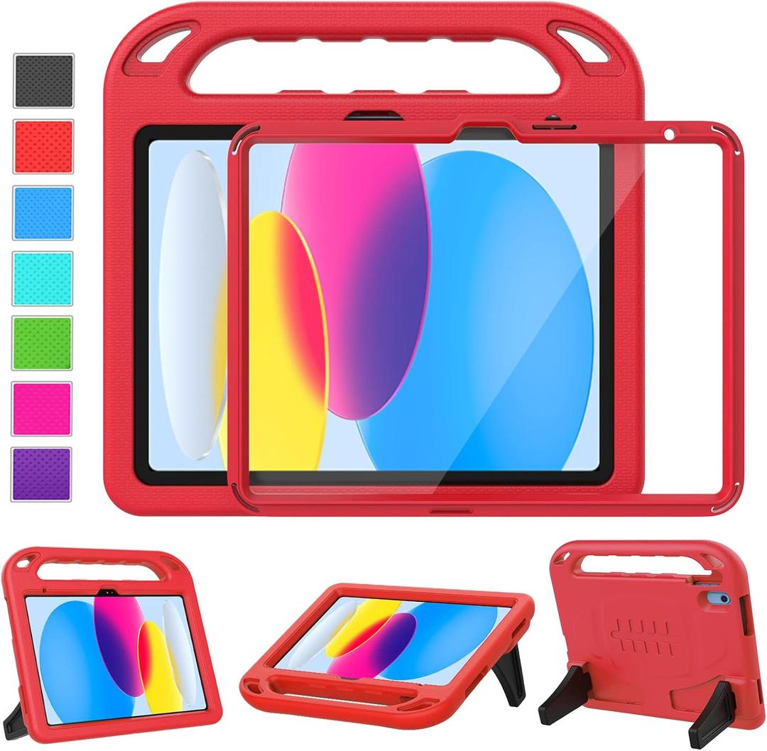 LTROP Kids Case for New iPad (A16) 11th Generation (11-inch, 2025) / 10th Generation (10.9-inch, 2022) with Screen Protector, Durable Shockproof Handle Stand Cover Case for iPad 11th/10th Gen, Red