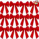 JOYIN 12 Pack Christmas Red Velvet Bows, 13" Long by 9" Wide Decorative Christmas Bows for Wreath Garland Tree Decor, Indoor Outdoor Holiday Decoration