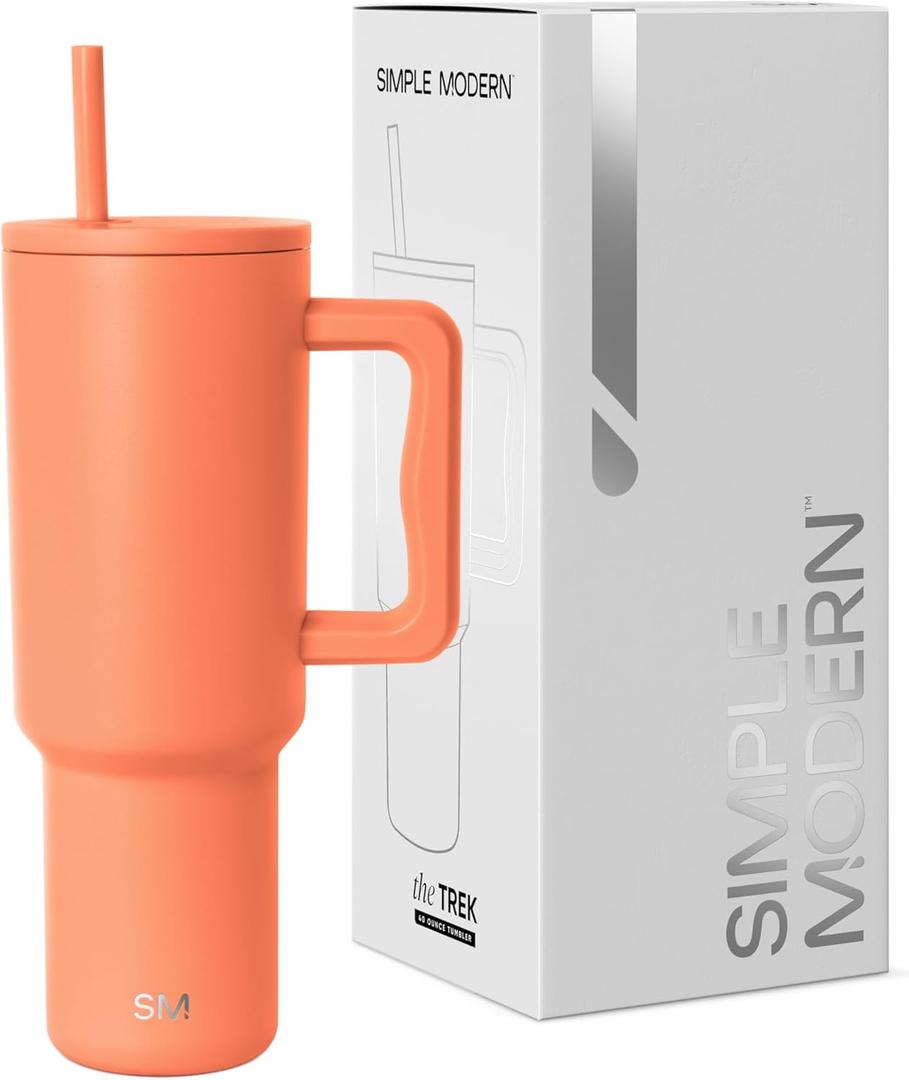 Simple Modern 40 oz Trek Tumbler with Handle and Straw Lid | Cup Holder Friendly Insulated Stainless Steel Travel Mug | Clementine 